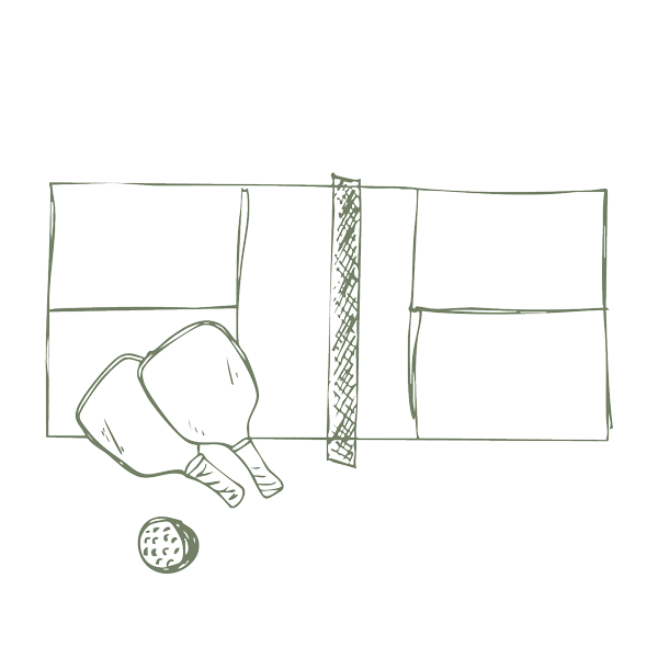Line art sketch of the dedicated pickleball court amenity at The Arbors at Leiper's Fork in Williamson County, TN.
