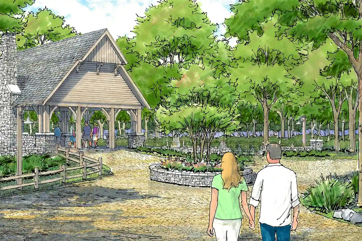 Artist's rendering of the Summerhouse, an outdoor gathering amenity found in the Arbors